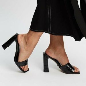 Tony Bianco Beema Black Croc Leather Mule Heels 7.5